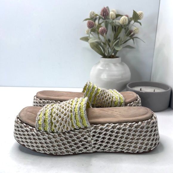 Rag & Bone Logan Platform Crochet Slide Sandal Chalk Yellow Natural Women 7/EU37 - Picture 7 of 9